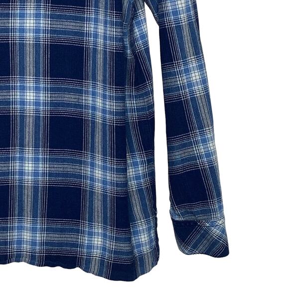 J Jill Womens Size XS Blue Plaid Blouse Top Back Buttons Cotton Boat Neck - Picture 5 of 10